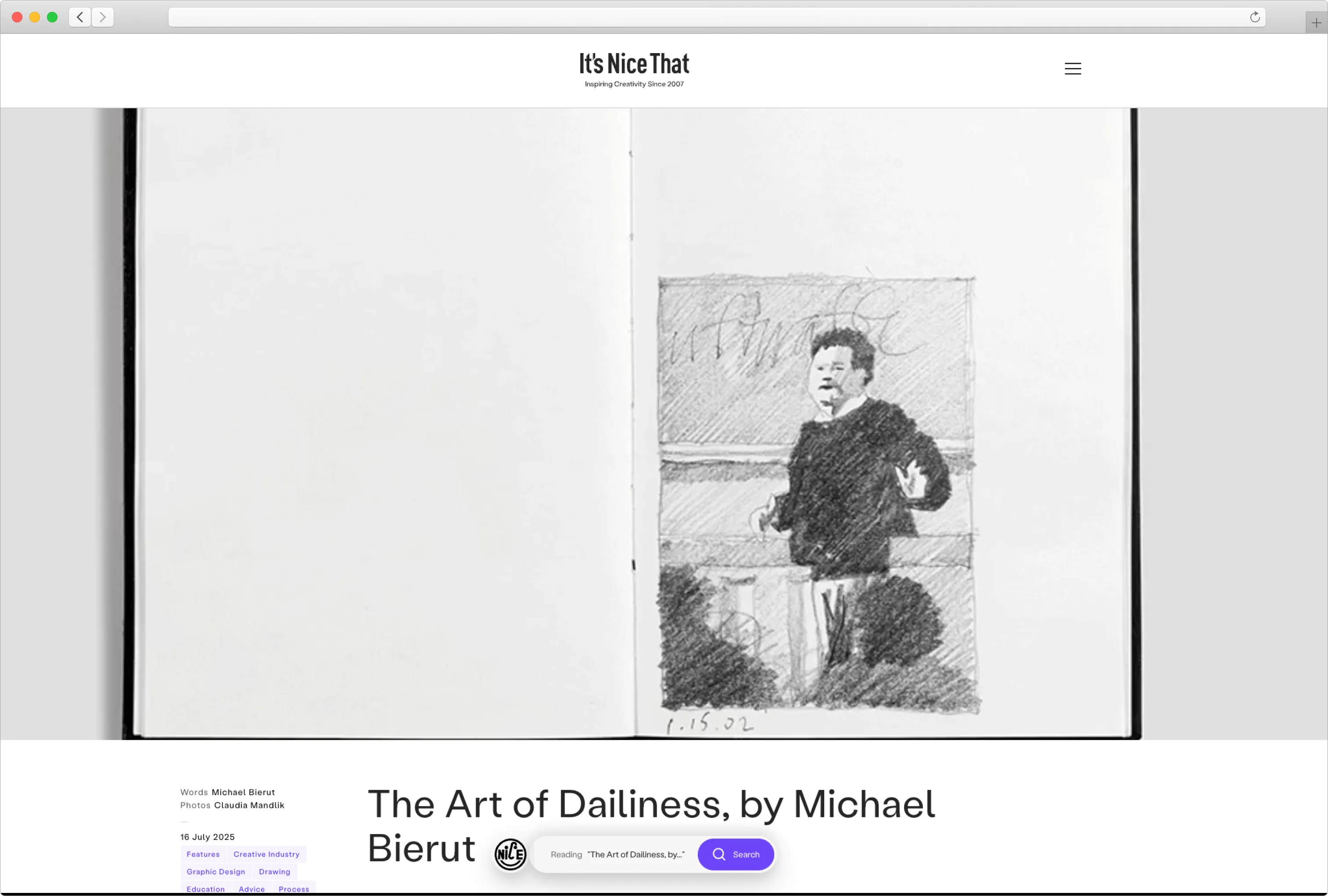 A screenshot of the article on It's Nice That