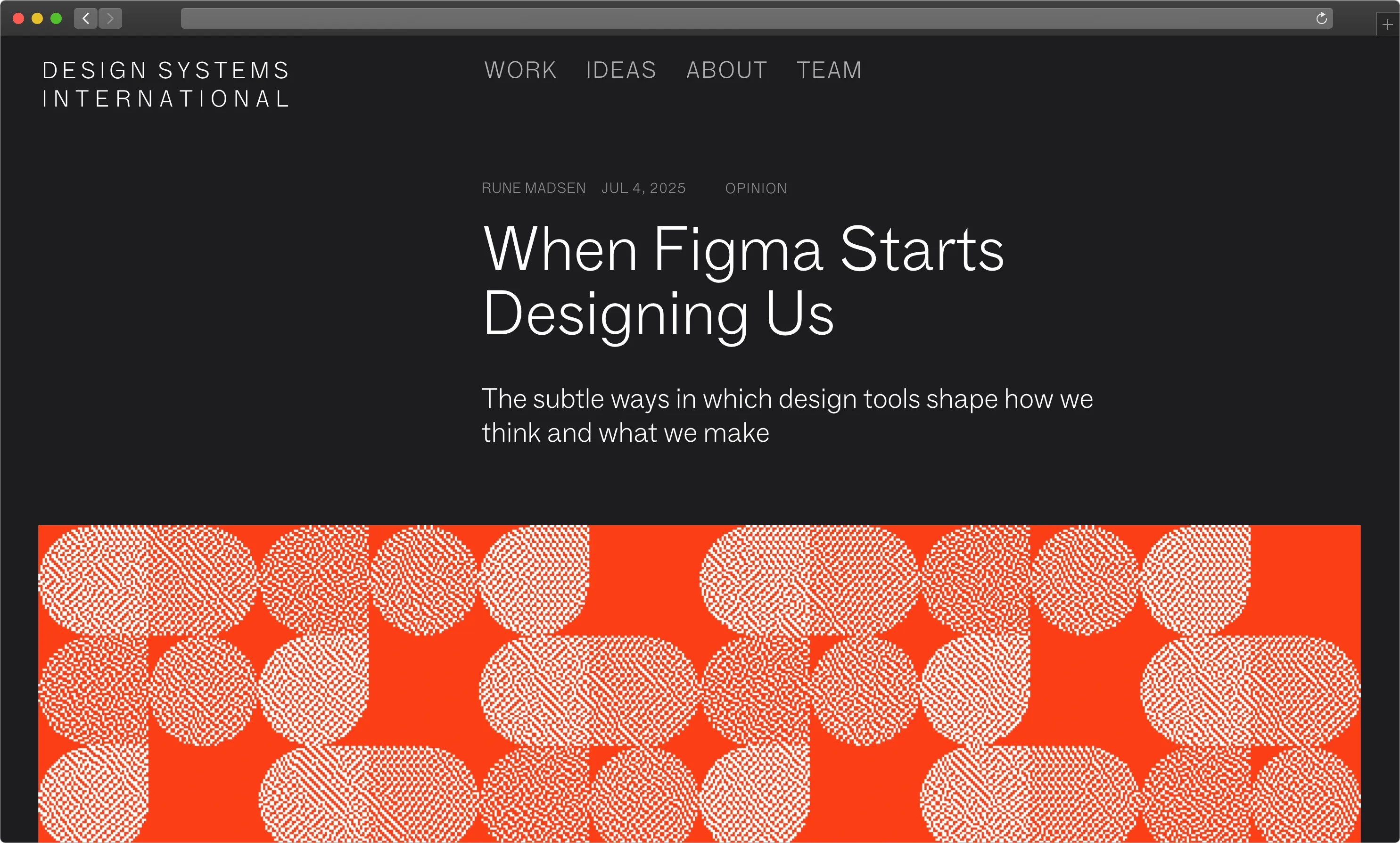 A screenshot of the article _When Figma Starts Designing Us_ by Rune Madsen from Design Systems International.